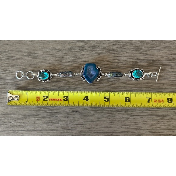 0191 Solar Agate Blue Topaz Handmade Bracelet Silver Gemstone Jewelry - Picture 5 of 11